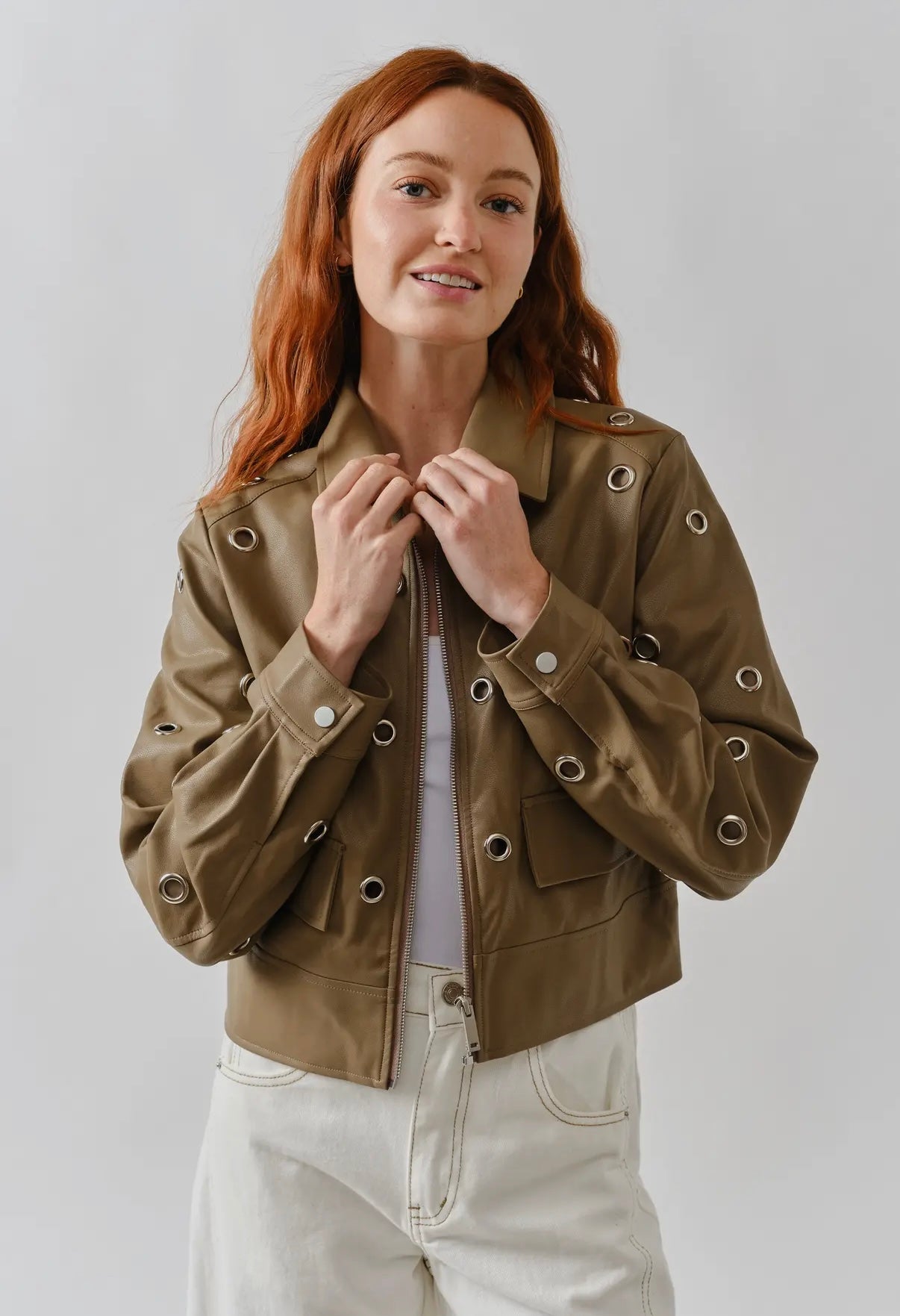 GROMMET LEATHER JACKET