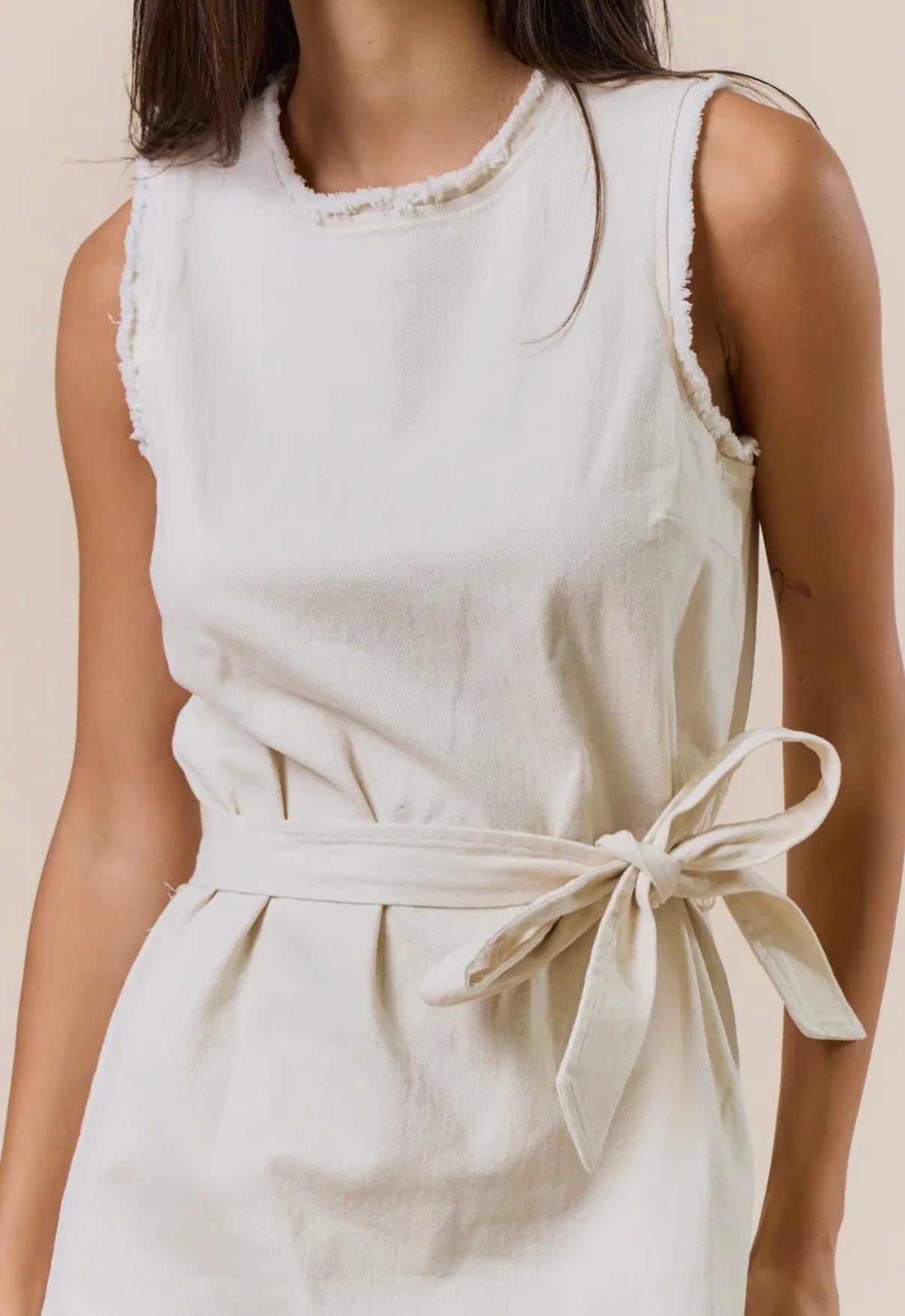 FRAYED TRIM MINI DRESS