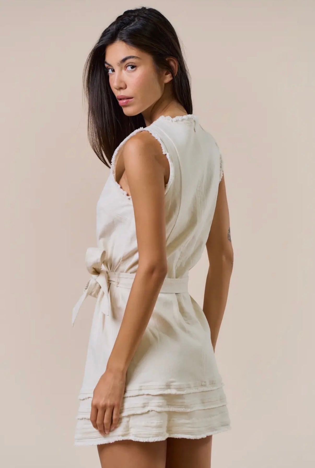 FRAYED TRIM MINI DRESS