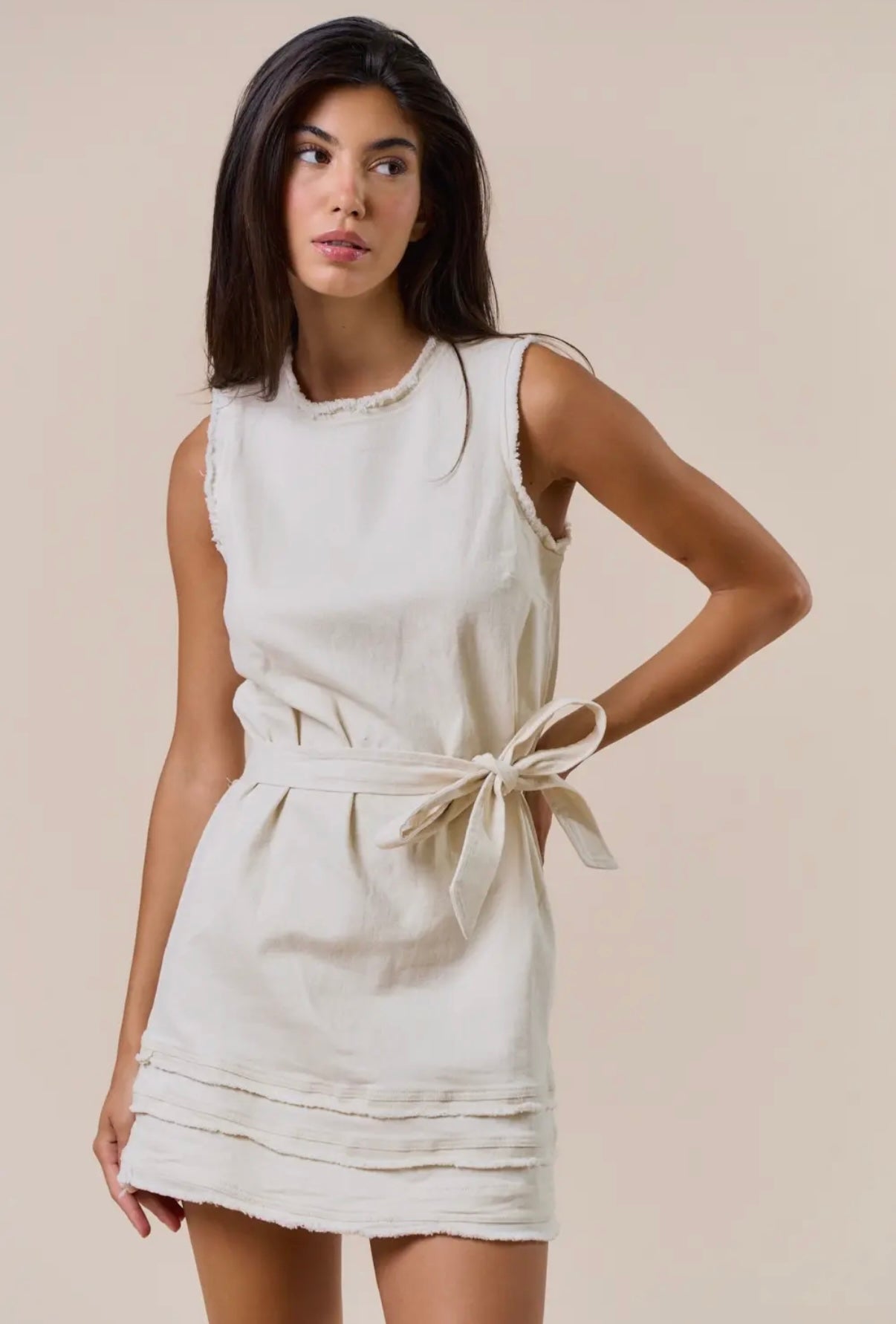 FRAYED TRIM MINI DRESS