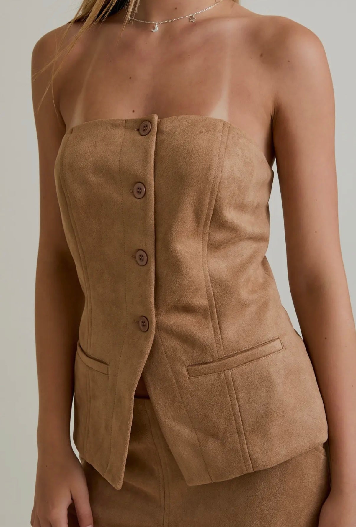 STRAPLESS SUEDE TOP