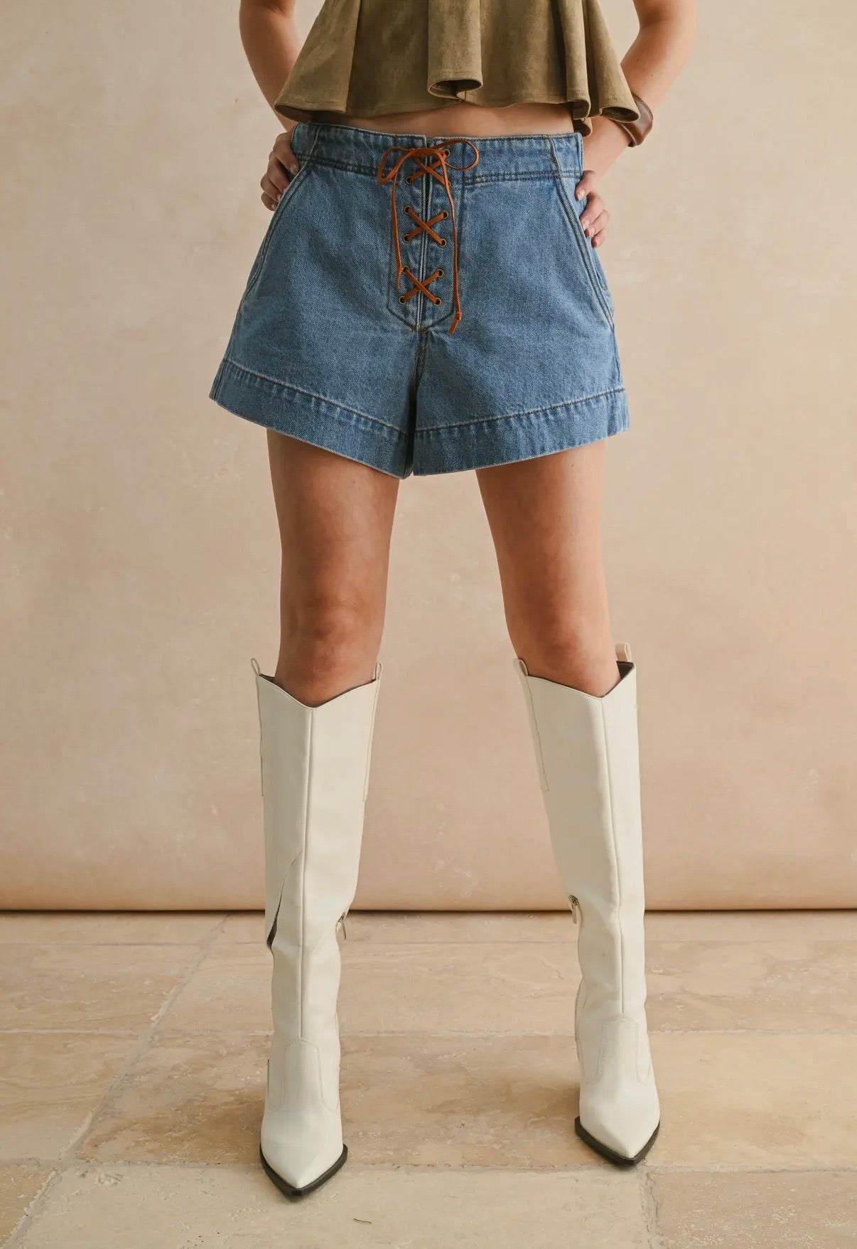 SUEDE LACE UP SHORTS