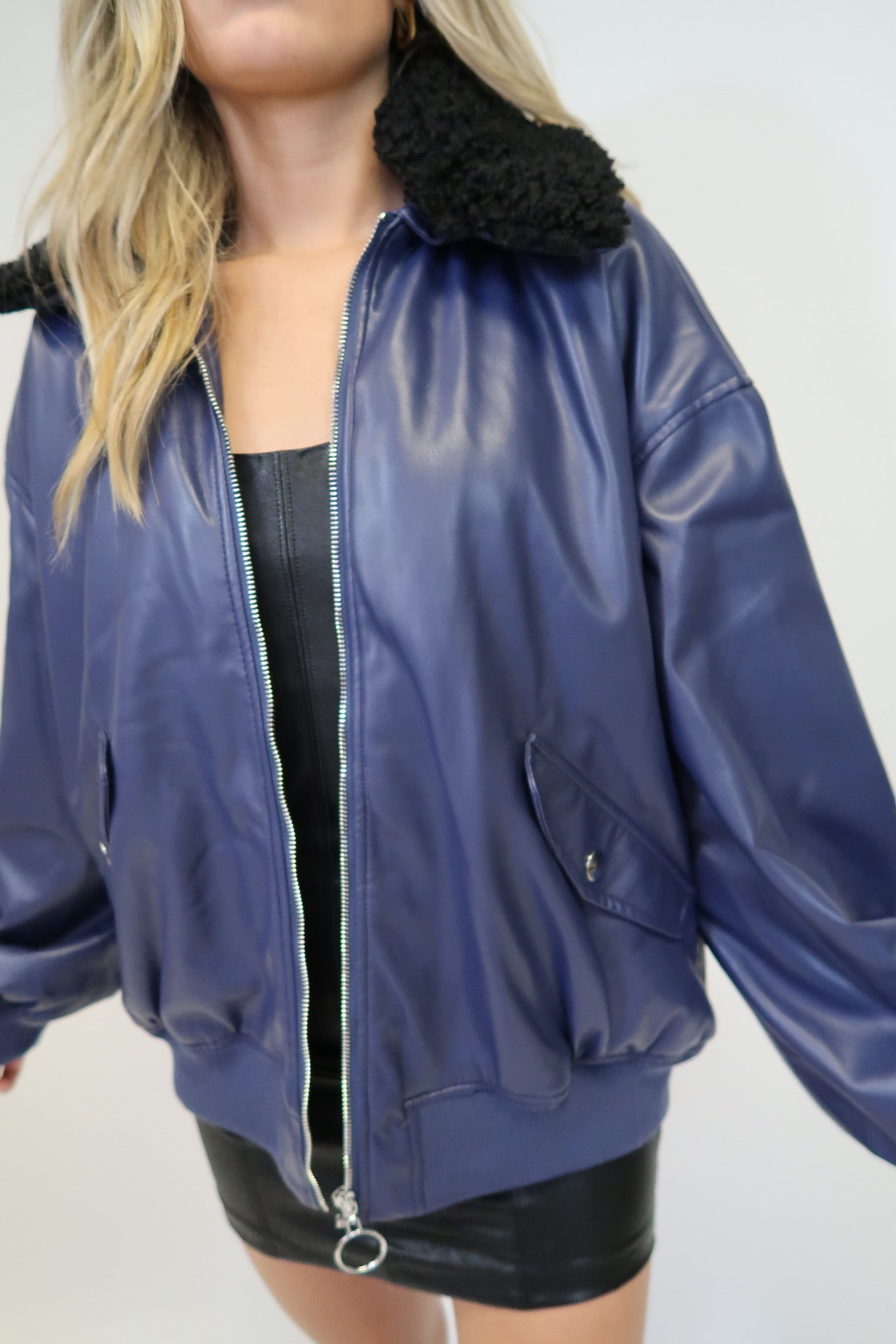 FAUX SHERPA COLLAR BOMBER JACKET