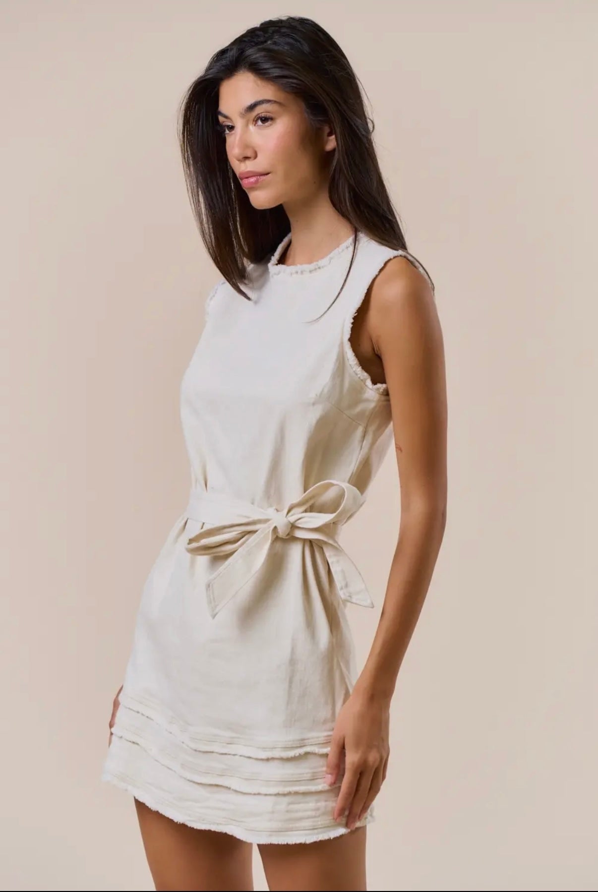 FRAYED TRIM MINI DRESS