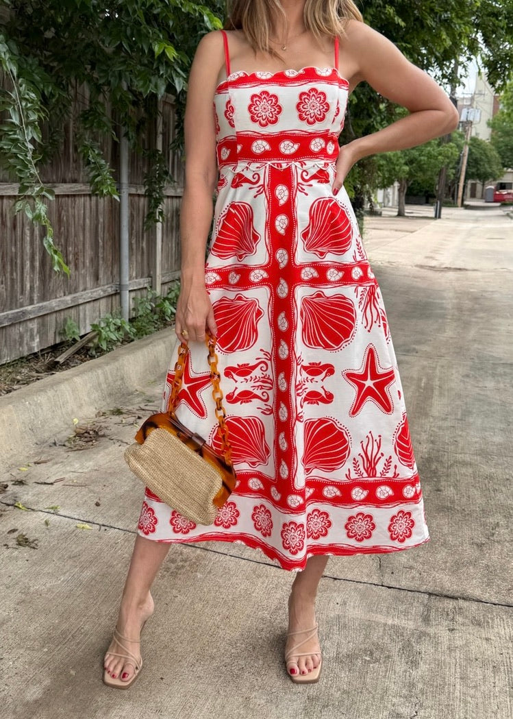 SEA PRINT MIDI DRESS