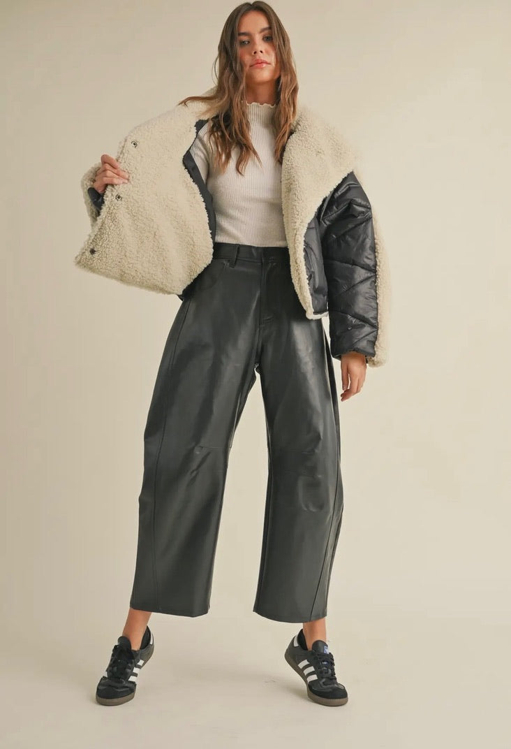 LEATHER BARREL PANTS