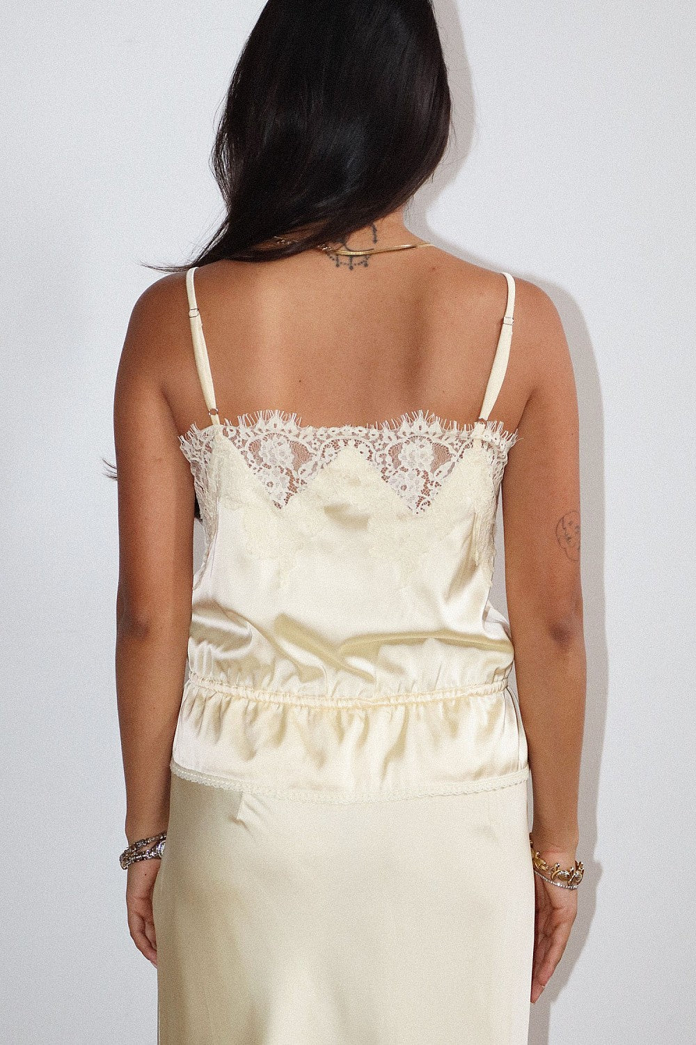 CAMILLE LACE TRIM SATIN TOP
