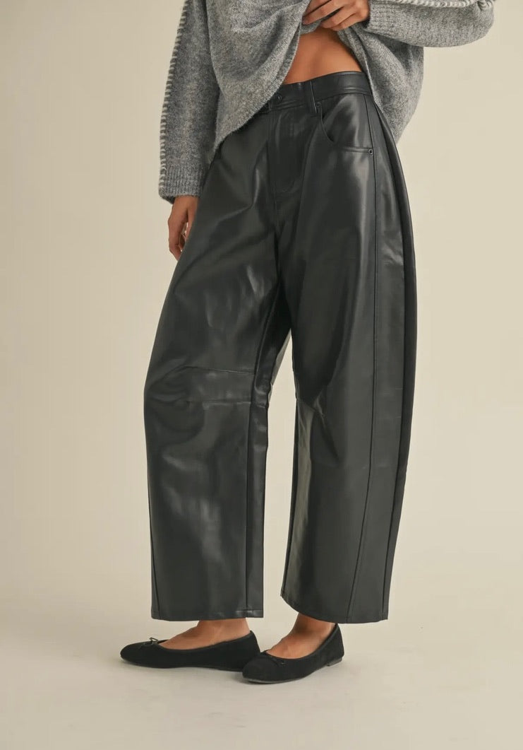 LEATHER BARREL PANTS