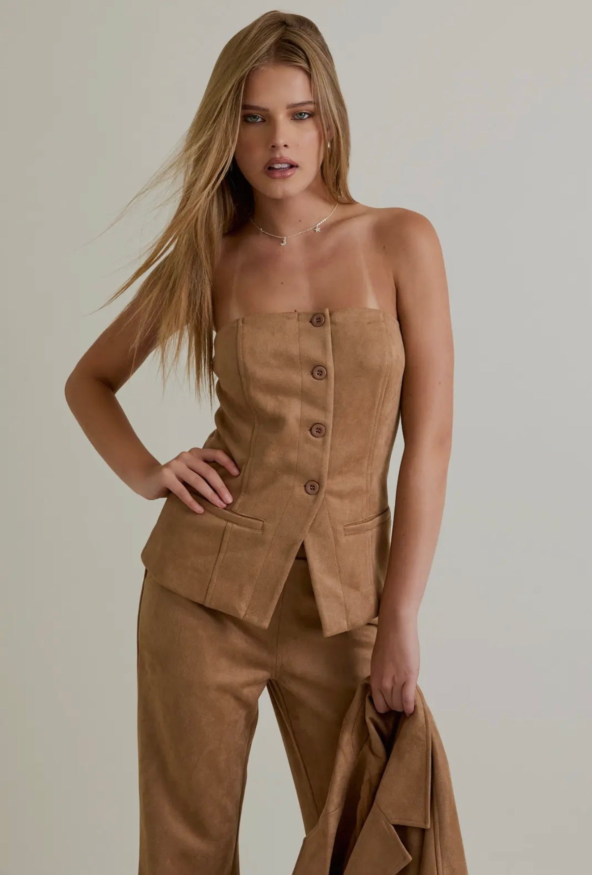 STRAPLESS SUEDE TOP