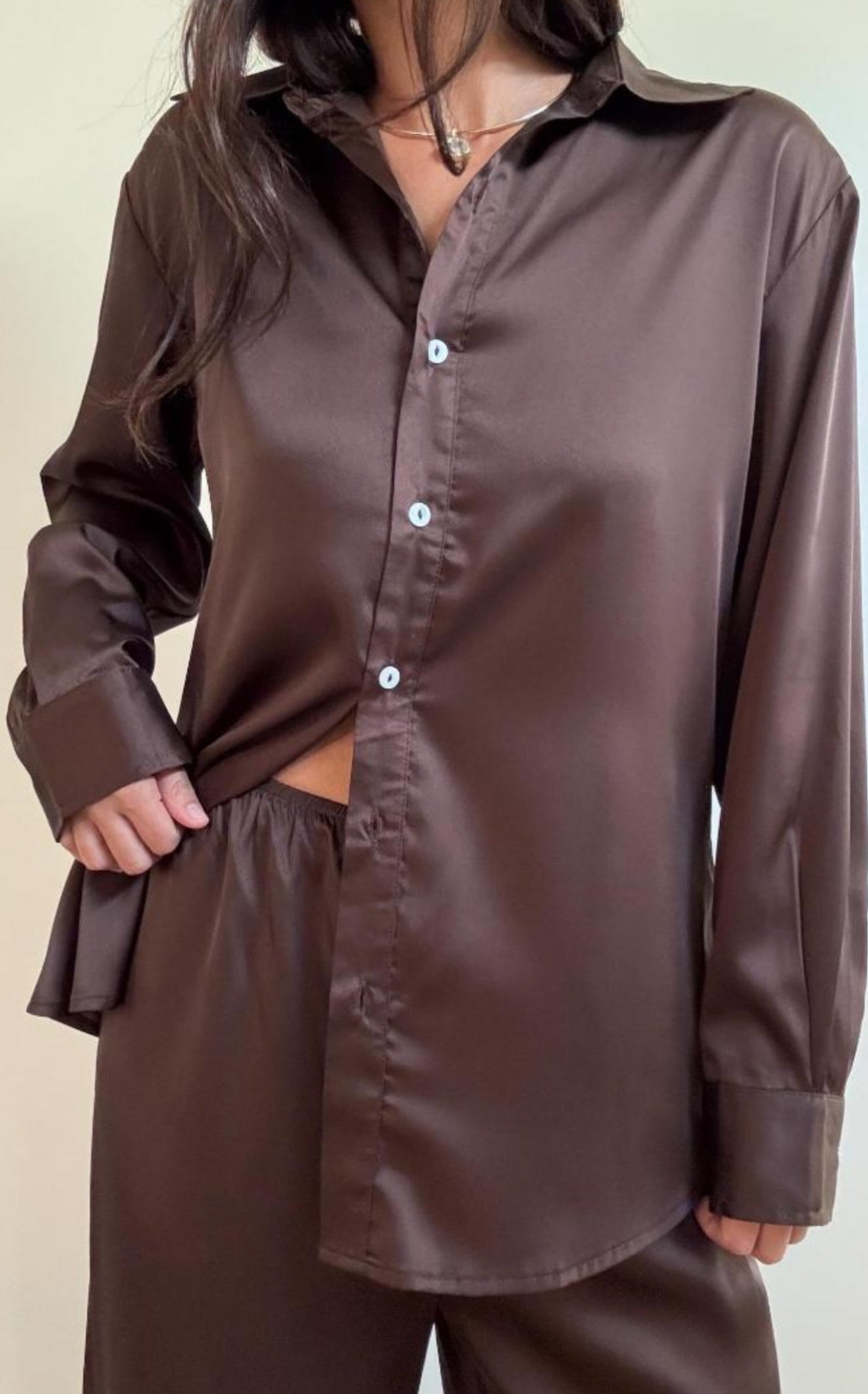 MOCHA SATIN SHIRT